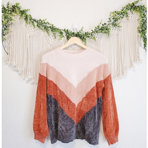 Roolee Sweaters - Polagram Roolee Colorblock Chevron Chenille Knit Long Sleeve Pullover Sweater S